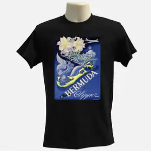 BERMUDA TRAVEL T-SHIRT, Vintage Caribbean Advert, Mermaid Art T-shirt  Tees High Quality 100%Cotton Short Sleeve