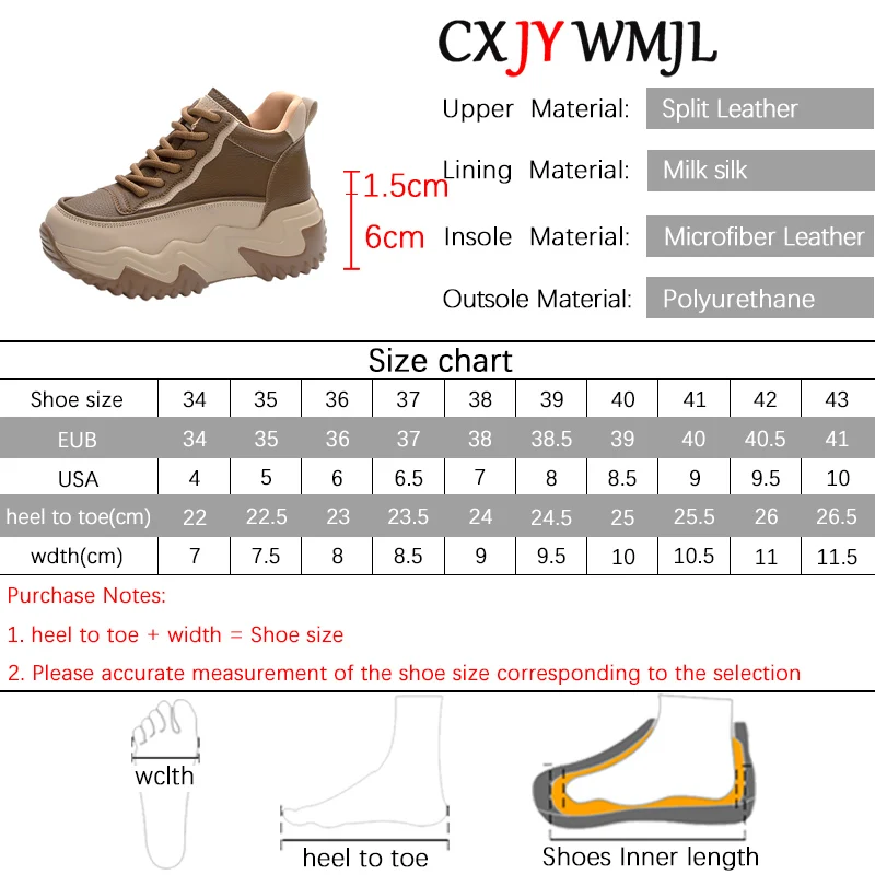 CXJYWMJL Genuine Leather Women High Top Sneakers Autumn Winter Wedgies Casual Platform Vulcanized Shoes Lace up Thick Soled Shoe