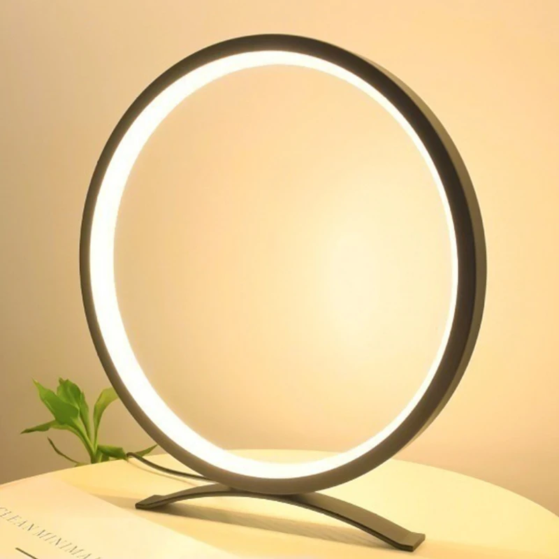 

25CM LED Simple Dimmable Round Night Light Bedroom Bedside Living Room Restaurant Hotel Decorative Lamp Circular Ring Table Lamp