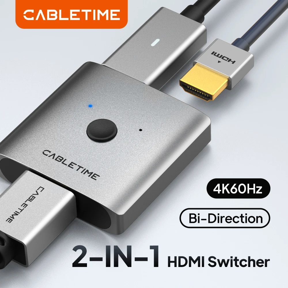 CABLETIME 4K 60Hz HDMI Switcher Splitter 2 in 1 HDMI Adapter for PS4/3 TV Box HDMI Device Bi-Directional HDMI Switch