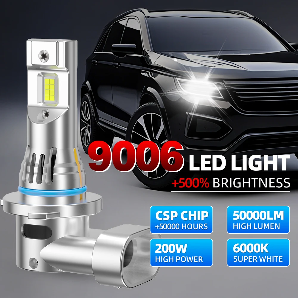 

Автомобильный светодиодный налобный фонарь Haedlight 9006 HB4 Canbus 50000LM с высокой мощностью и вентилятором-охлаждением 6000K Белый 1:1 Тот же луч Дальний ближний свет