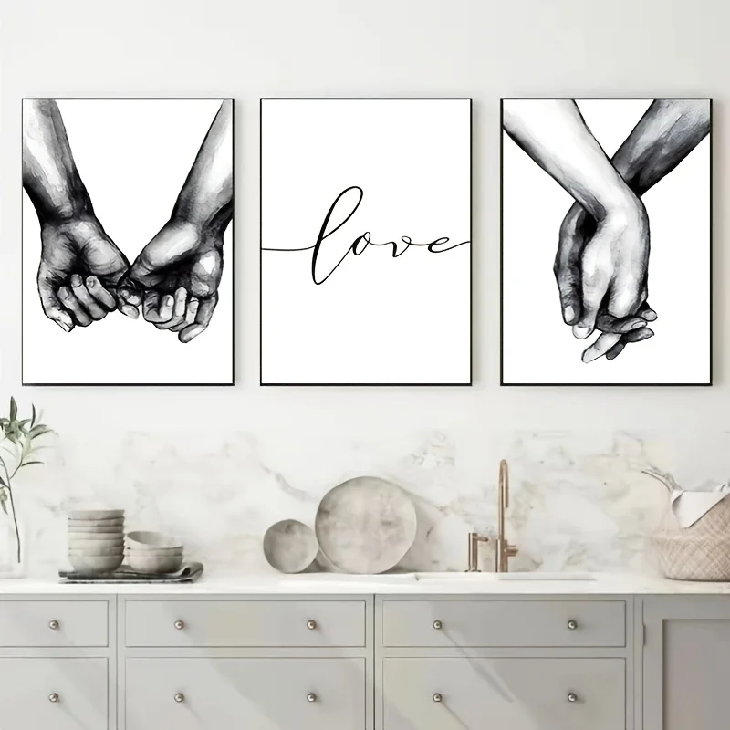 Frameless Black White Romantic Hand In Hand Canvas Paintings Love Quotes Wall Art Poster Printed Picture For Home Wall