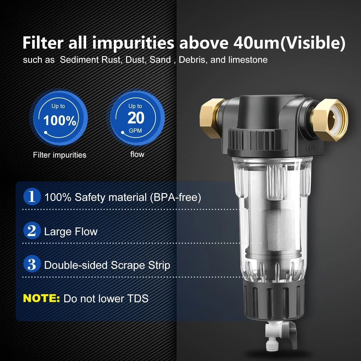 2025 Hot Pre filter Whole House Spin Down Sediment Water Filter Central Prefilter Purifier System Backwash Stainless Steel Mesh