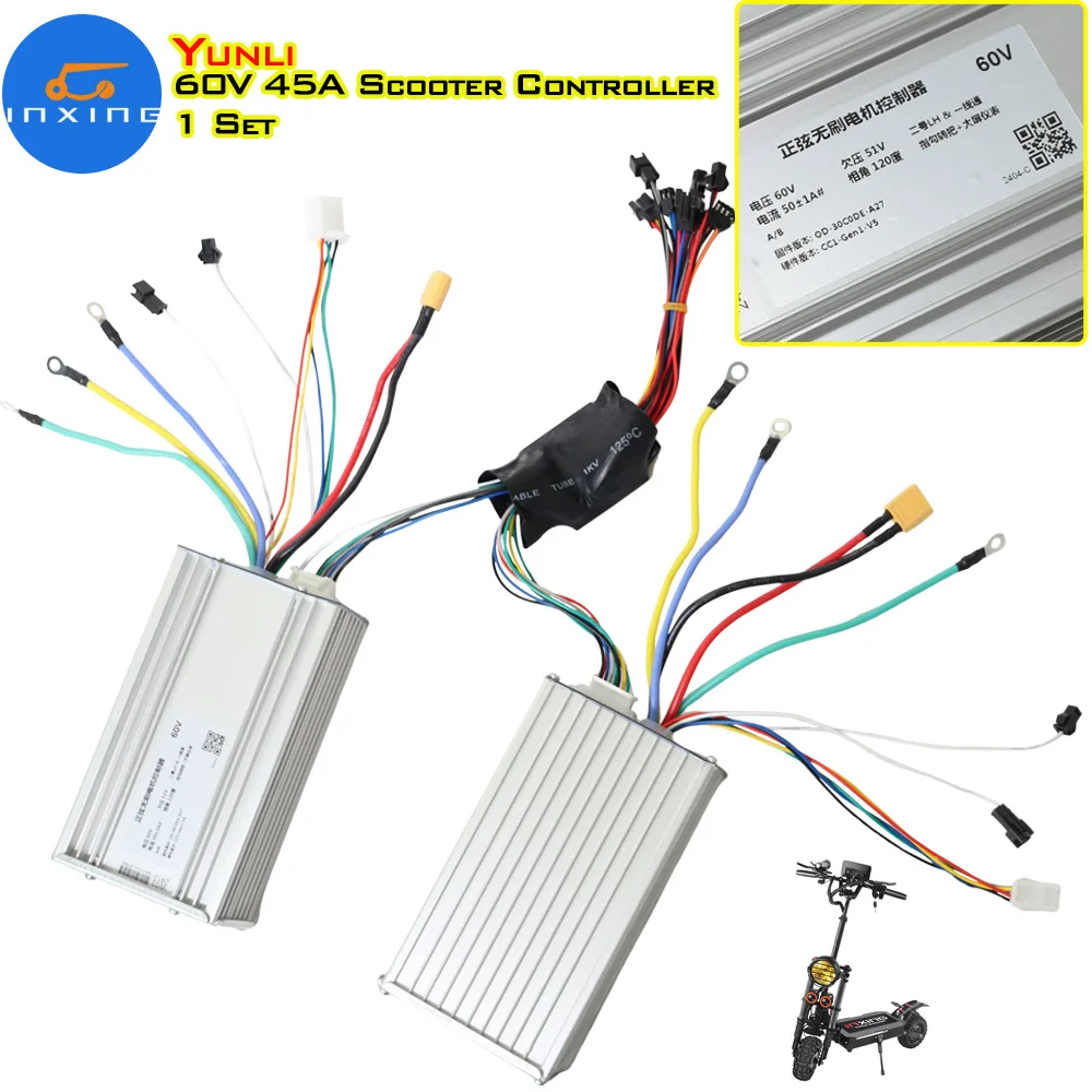 Yunli 60V 45Amp 12 Mosfets Tube Electric Scooter Controller 5 Pin Throttle Lh100 Ms668 Accelerator E Scooter Spare Parts