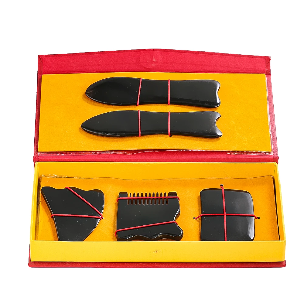 القرن الطبيعي غوا شا مجلس التماثيل كشط لوحة أداة تدليك الوجه سبا الجسم مدلك الرعاية الصحية التقليدية الحرفية هدية