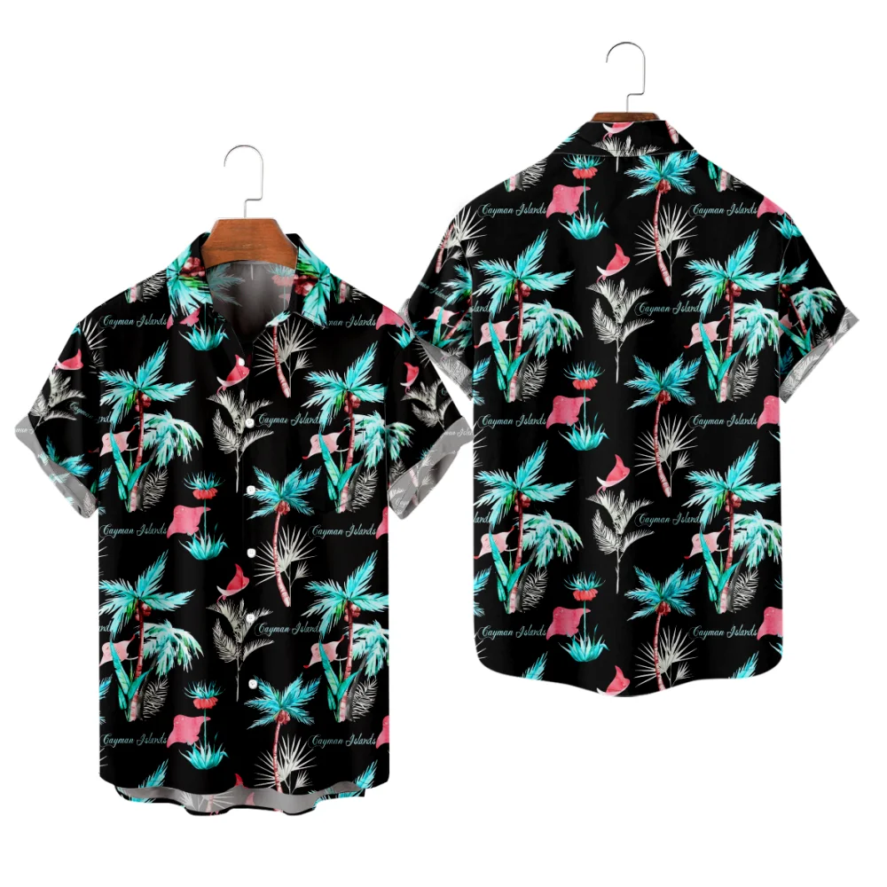 

Men's Casual Shirt Black Tops Hawaiian Coconut palm Print Y2K Hombre Fashion Creative Summer Shirt
