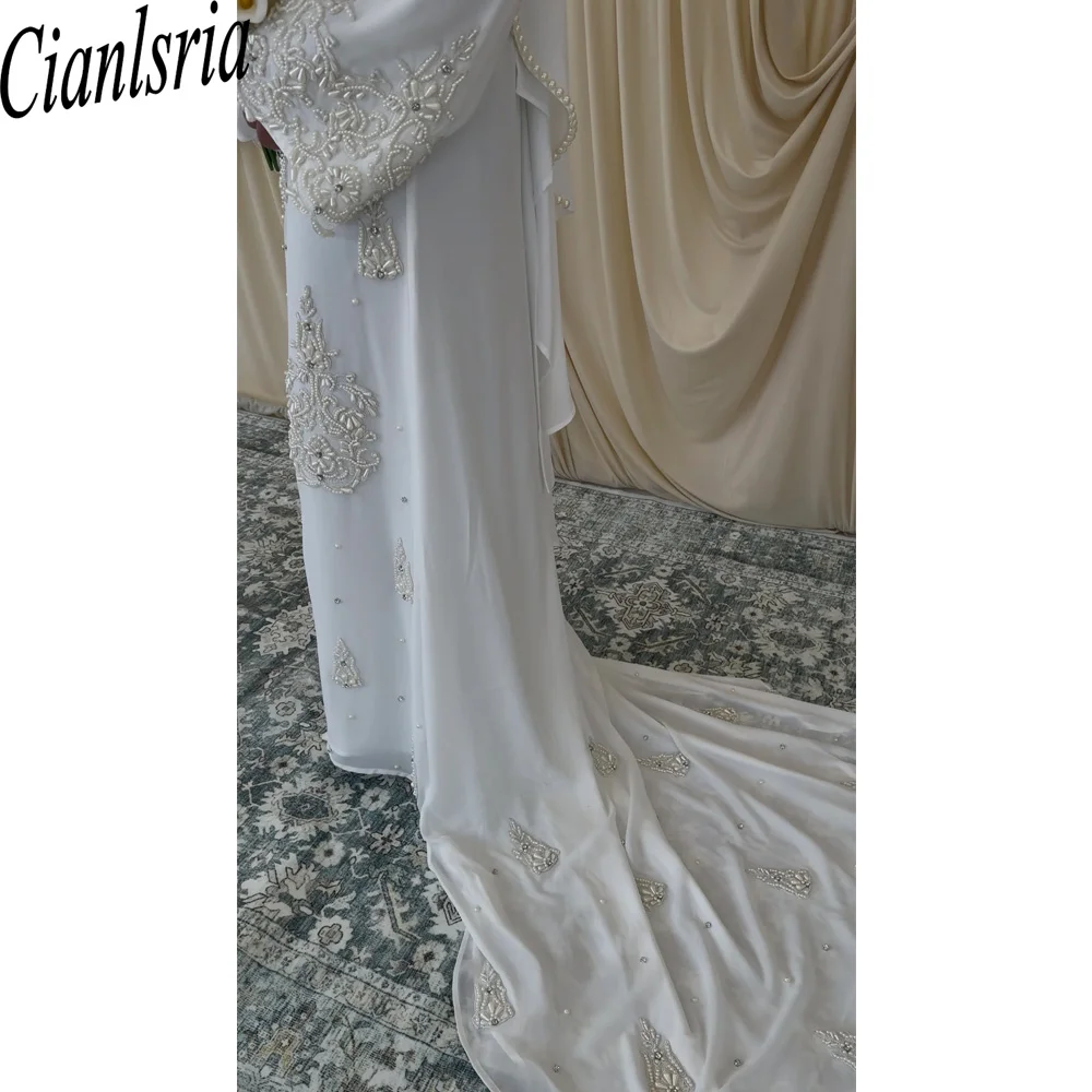 2026 Muslim Appliques Lace Arab Robe Wedding Cloak With Hat Floor Length Dubai Islamic Kaftan Saudi Bridal Shawl Cape