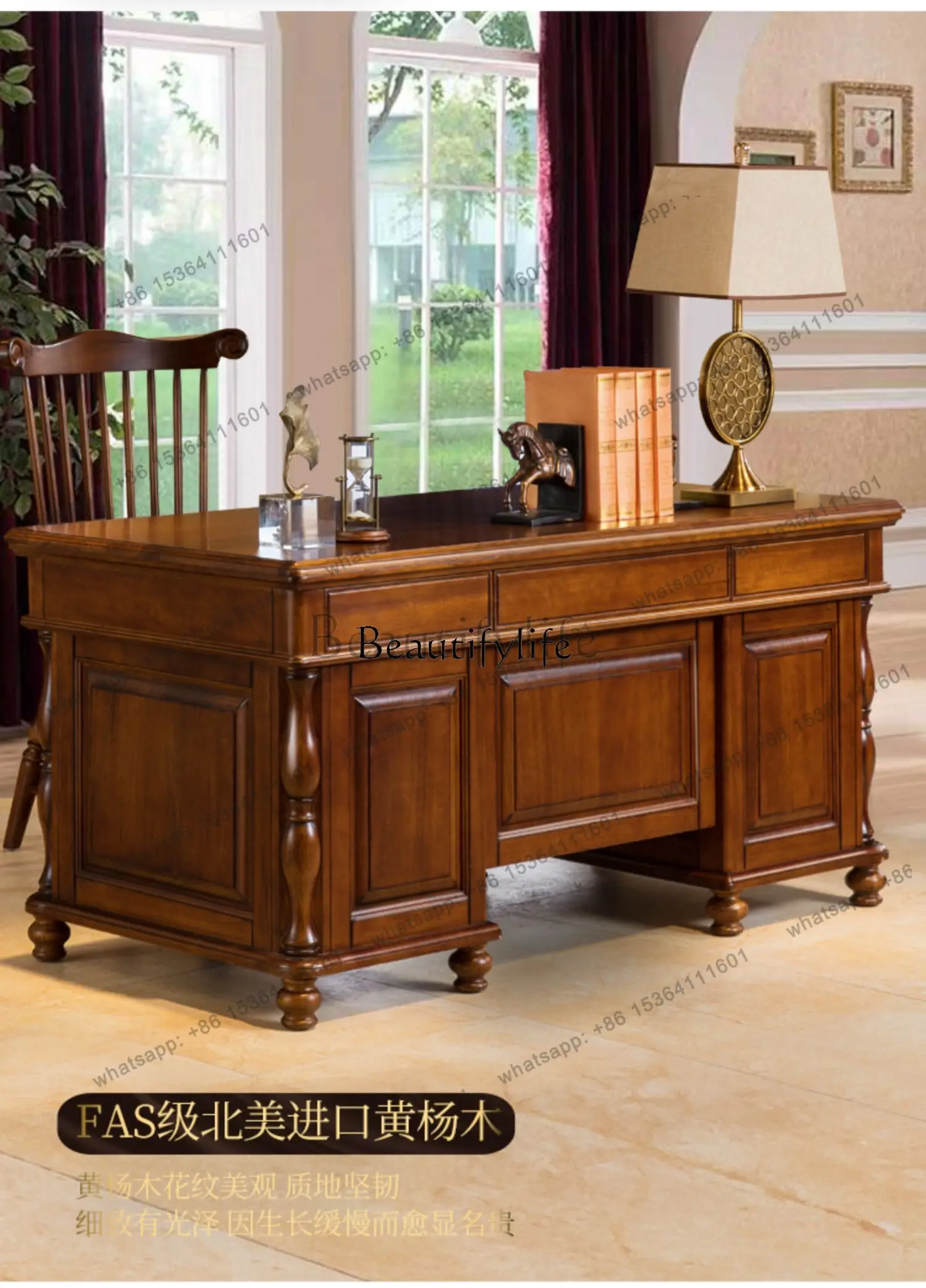 HJ American study desk all solid wood calligraphy table furniture desk household