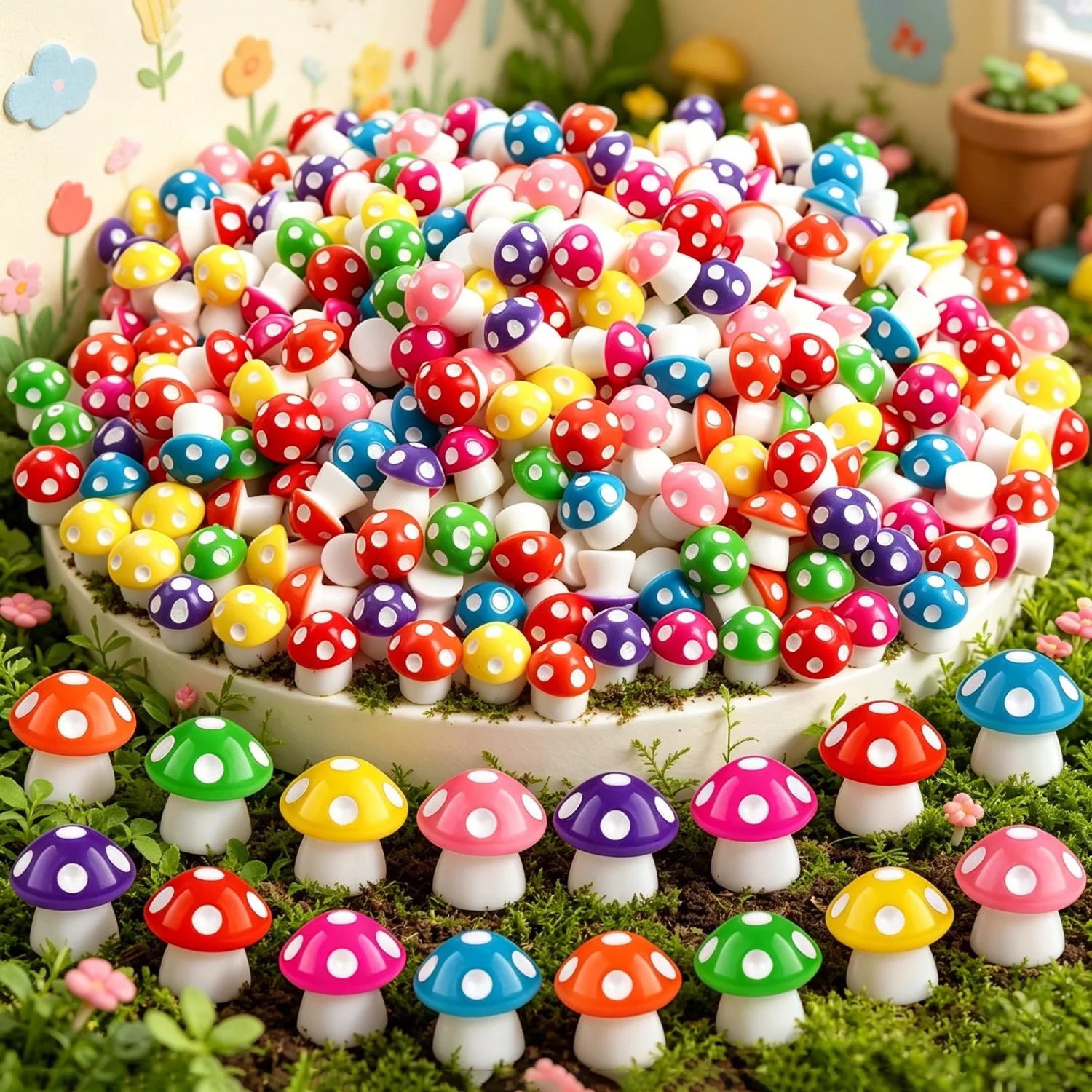 Cute Colorful Mini Resin Mushroom Miniatures Fairy Garden Micro Landscape Moss Terrarium Decor DIY Bonsai Pot Ornament