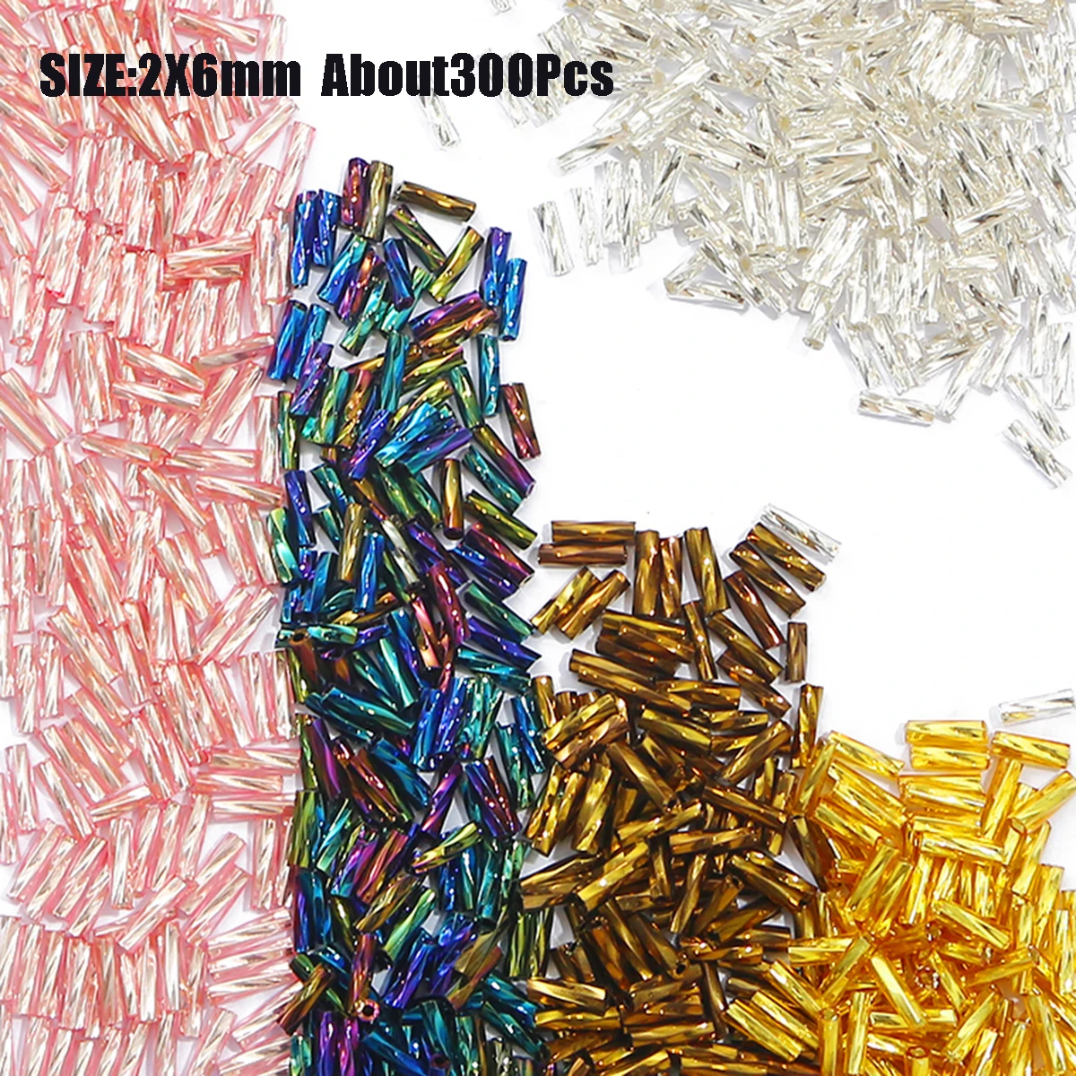 300Pcs/Lot 2x6mm Crystal Long Tube Beads Lined Bugle Czech Glass Seed Spacer Beads for DIY Necklace Jewelry Making Accessories