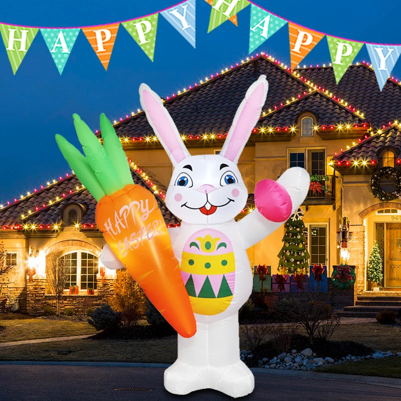 

Easter Balloon Air Model, Rabbit Hug Radish, Built-In Fan, Automatically Inflated Light, Holiday Garden Decoration Props, 1.8m