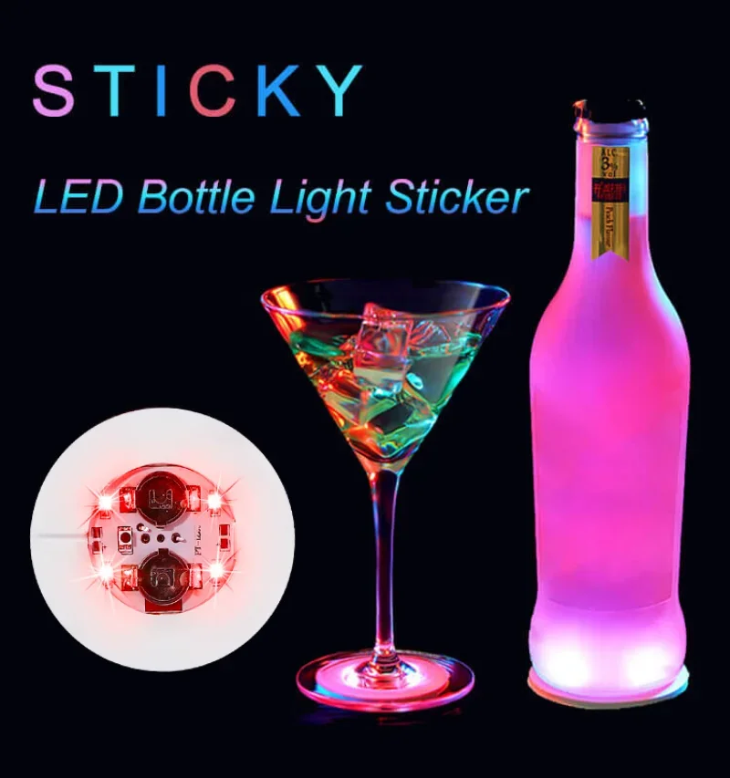 LED Luminous Coaster Stickers Battery Powered Colorful Coasters Liquor Bottle Cup Mat for Bar Club Party Decor Atmosphere Lights