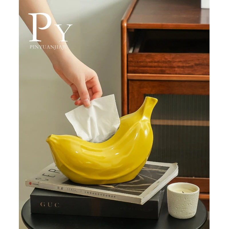 Creative Home Banana-shaped  Ceramic Tissue Box Dopamine Table High Appearance Level Decorative Living Room Ceramic Dining Table