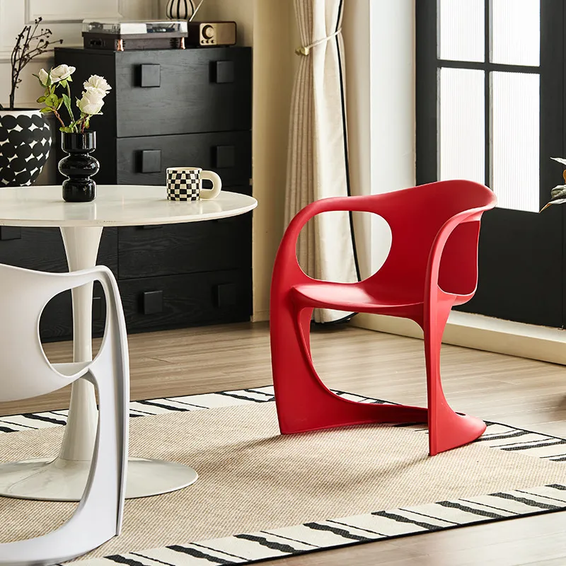 & Nordic-style Plastic Backrest Dining Chair Thickened Design Stackable Minimalist Modern Ribbon Accents for Home Dining Meeting