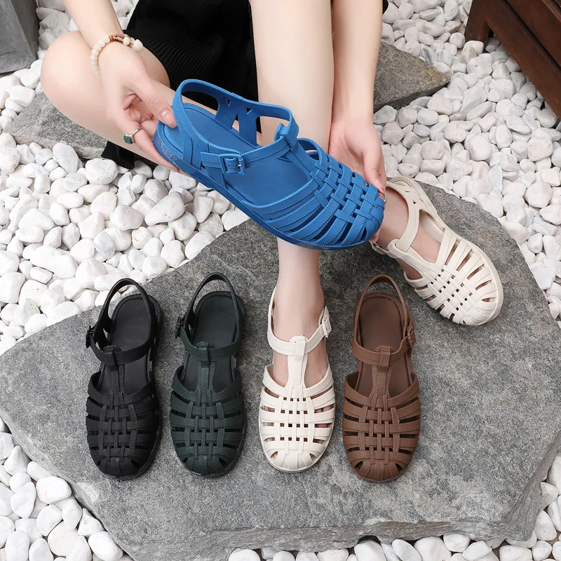 

Женские римские сандалии с вырезами, летняя обувь в гладиаторском стиле, мягкие уличные уличные сандалии из ПВХ с открытым носком для девочек