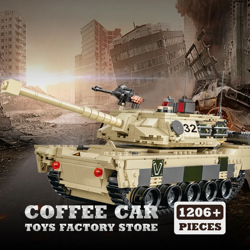 Military Heavy Main Battle Tank MOC Bricks Model Armored Cars Building Blocks Soldiers Weapon Vehicle Children Toys Adult Gifts