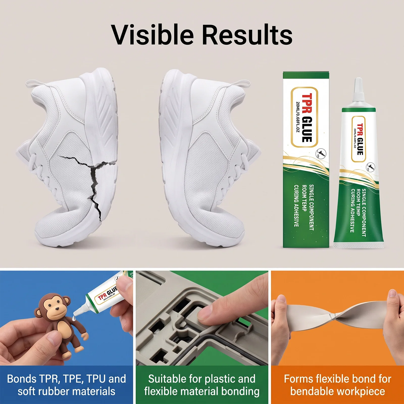 1/2/4pcs TPR Glue Flexible Adhesive for TPR TPE TPU Rubber Plastic Bond DIY Craft Contact Adhesive Waterproof Precision Tip