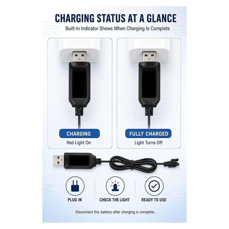 4pcs 3.7V Battery Charger RC Car with SM-2P USB Cable, Li- Charger Built-in Indicator & Smart Protection for RC Toys