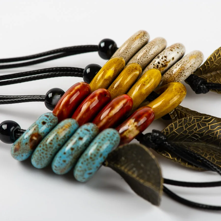 Jingdezhen Fastener Shape Ceramic Beads Necklace Jewelry DIY fashion Necklaces For Women #FY461