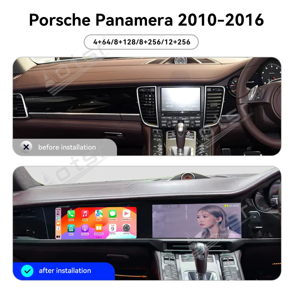 

2026 Праворульный вариант с двумя экранами 12.3"+12.3" для Porsche Panamera, 2010-2016, обновленный, GPS-навигация, CarPlay, автомобильное радио с GPS