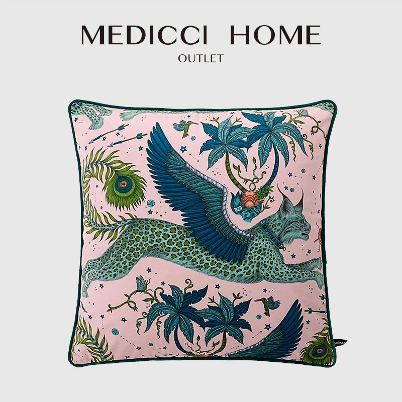 

Medicci Home GG Style Inspired Lynx Luxury Velvet Cushion Cover In Coral Mystical Animal Themes Throw Pillow Case For Sofa Couch