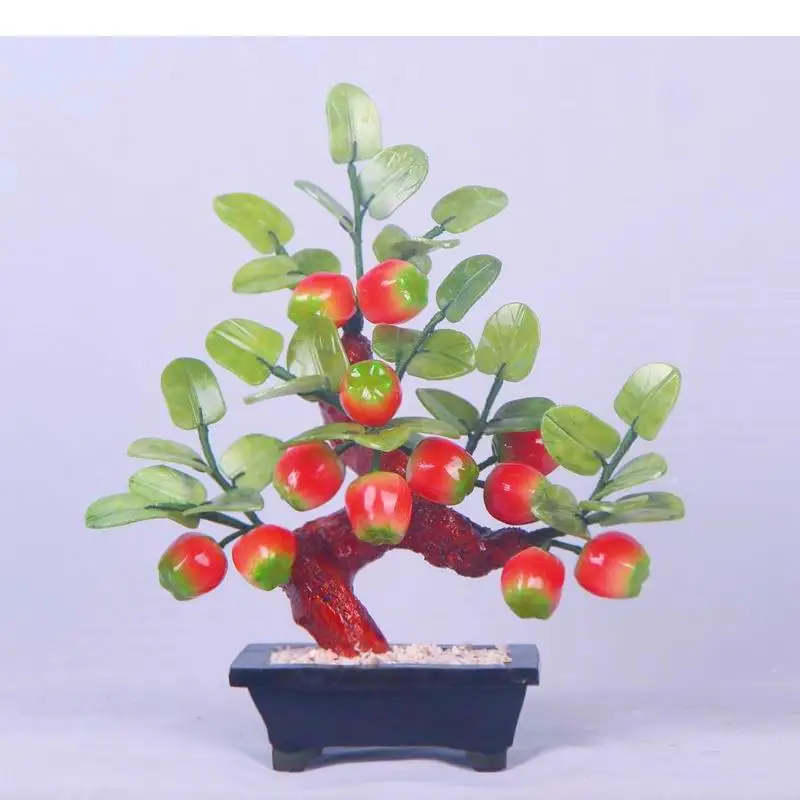 Tree Jade Crafts Simulation Potted Plants Statue Modern Decor Fruits Sculpture Room Aesthetics Desk Decoration Ornaments