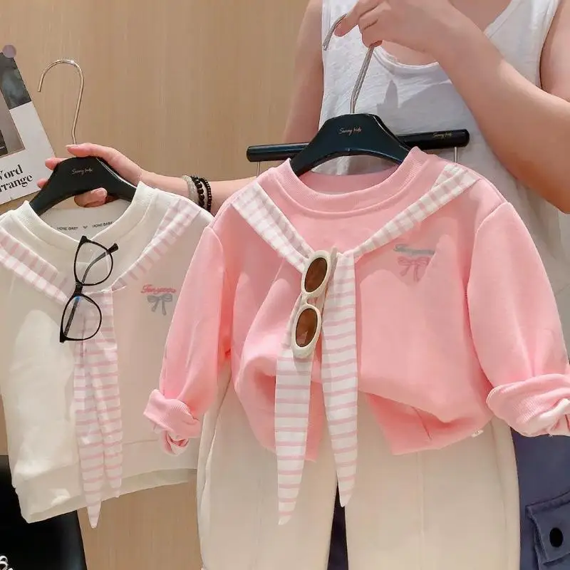 Child Cartoon Kawaii Long Sleeved Autumn New Princess Round Neck Tops Sweet Fashionable T-Shirt Sweat Wicking Moisture Absorbing