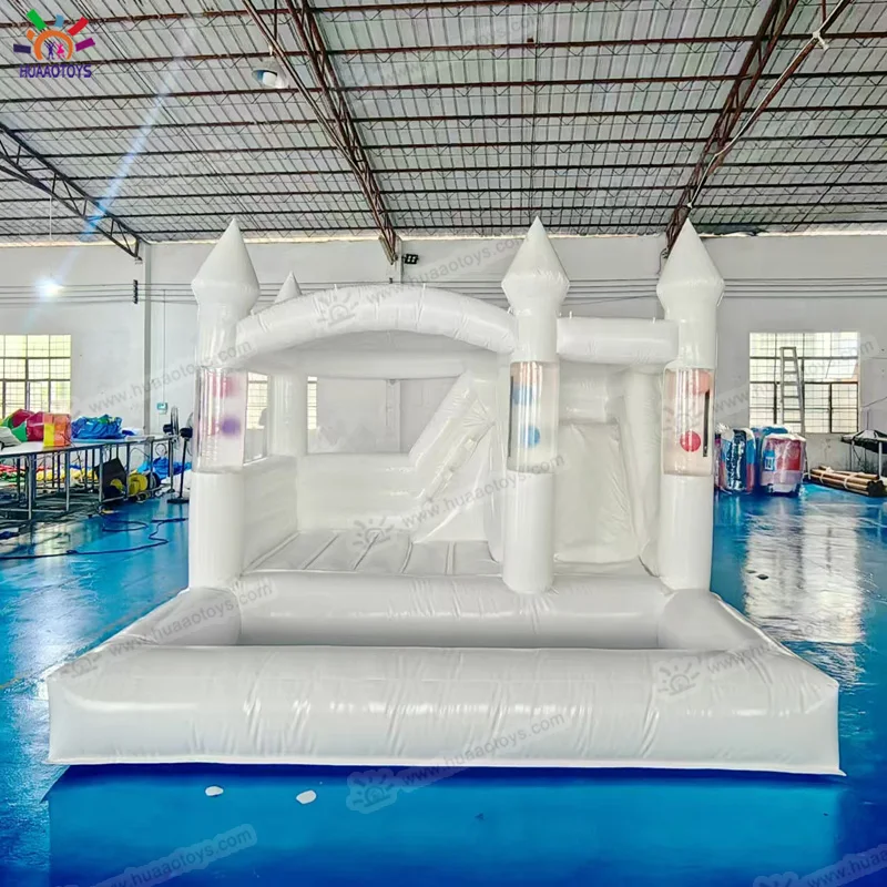 Commercial Grade white inflatable bouncer with slide and ballpit