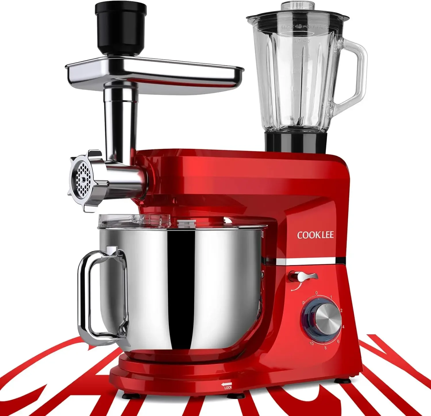 

COOKLEE-6-in-1 Stand Mixer, 8.5 Qt. Multifunctional Kitchen 9 Accessories for Most Home Cooks, Red, SM-1507BM