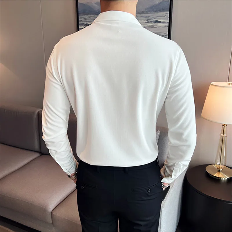 Men Spring High Quality V-Neck Stylish Long-Sleeved Shirts/Male Slim Fit Business And Casual Office Dress Shirts Tops 4XL