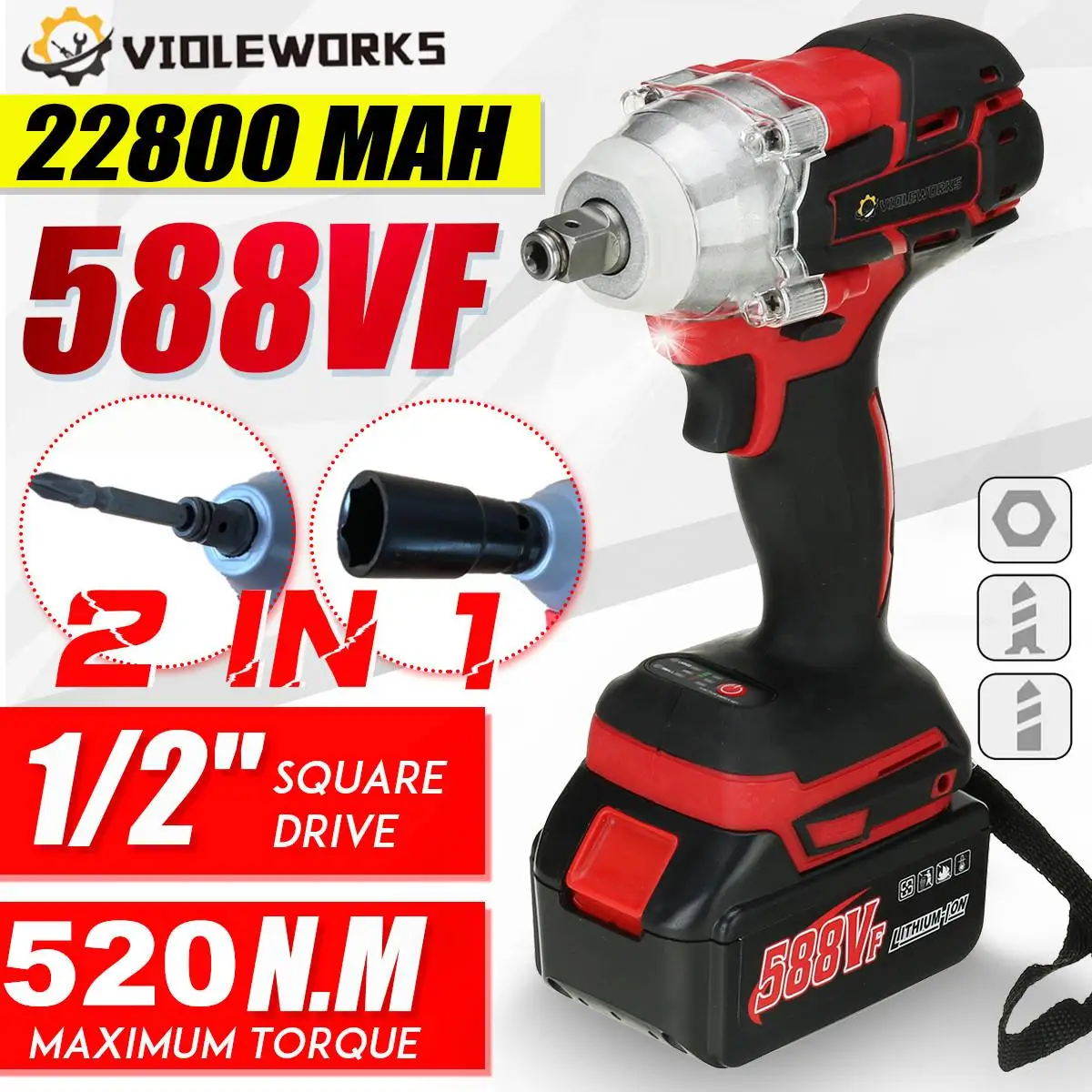 

520N.M Brushless Electric Impact Wrench Cordless Electric Wrench 1/2 inch for 18V Battery Screwdriver Power Tools