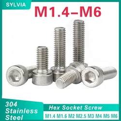 10-100pcs M1.4 M1.6 M2 M3 M4 M5 M6 304 A2-70 Stainless Steel Din912 Hexagon Hex Socket Cap Allen Head Bolt Screw Length 2-50mm