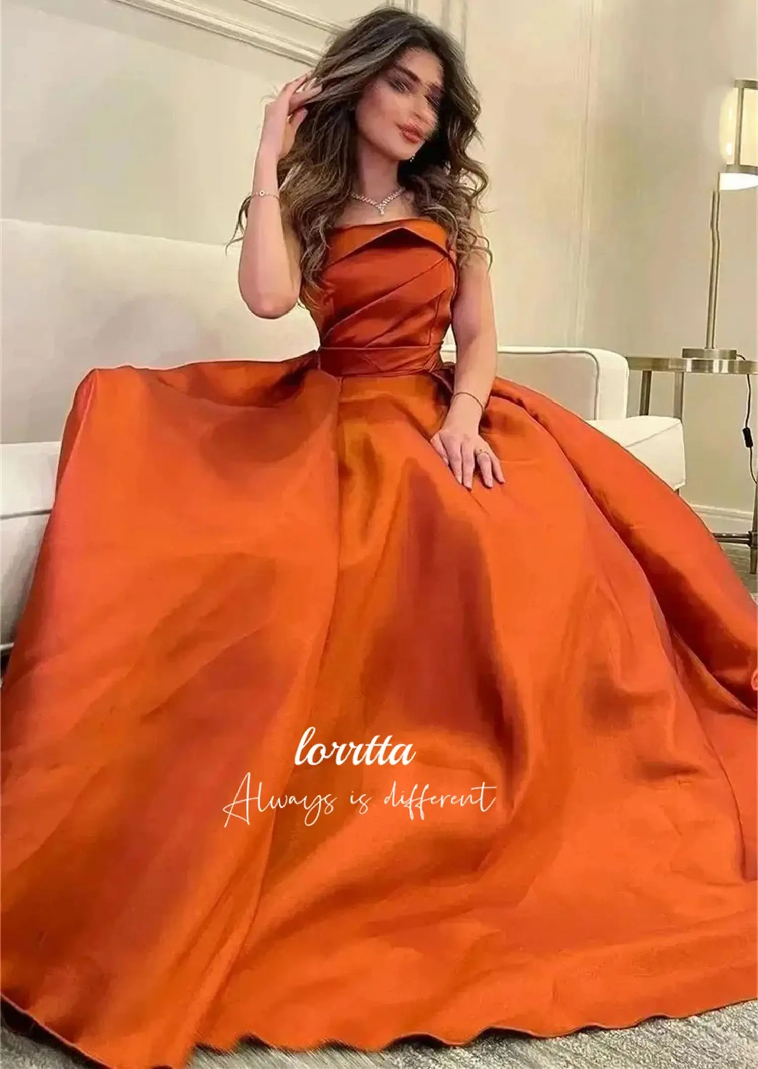 Lorrtta Women Evening Dress Satin Orange Color Bridesmaid Eid Line A Wedding Dresses for Formal Occasions Ball Gowns Customized