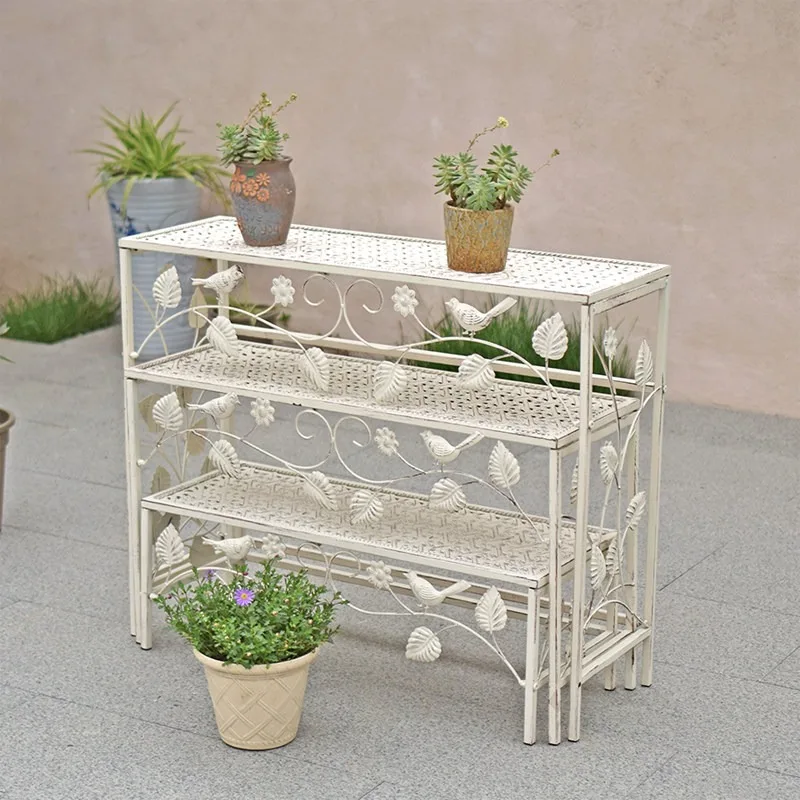 Outdoor wrought iron flower stand Balcony Single-layer floor-to-ceiling shelf Garden courtyard Multi-layer stepped succulent flo