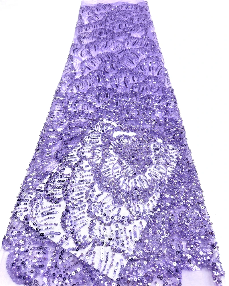 

African Handmade Heavy Beaded Tulle Lace Fabric with Sequins And Pearls for Bridal Party Dresses French Style