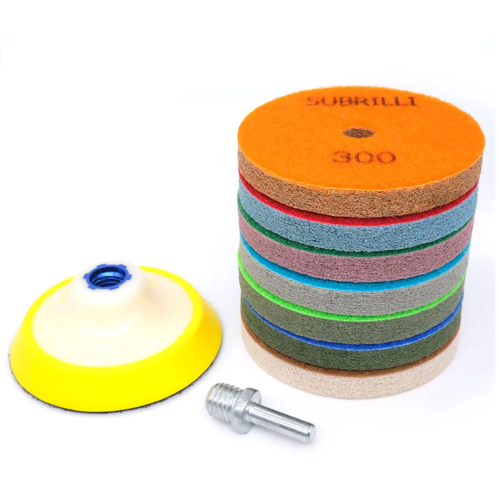 4 Inch Diamond Polishing Pads Kit Sponge Diamond Buffing Disc For Marble Grantie Concrete Floor With Backer Pad M14 5/8-11