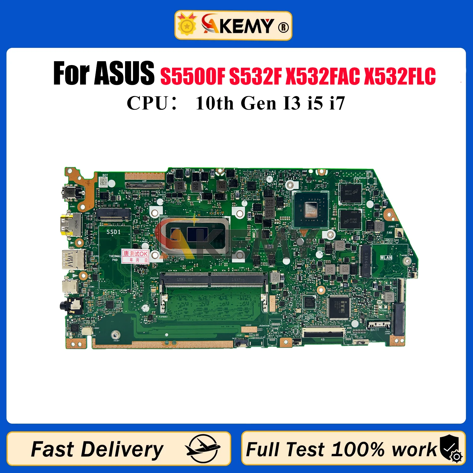 

X532FL Материнская плата для ноутбука ASUS X532F S5500F S532F K532F V532F S531F K531F V531F X532FAC X532FLC Материнская плата 10-го поколения I3 i5 i7