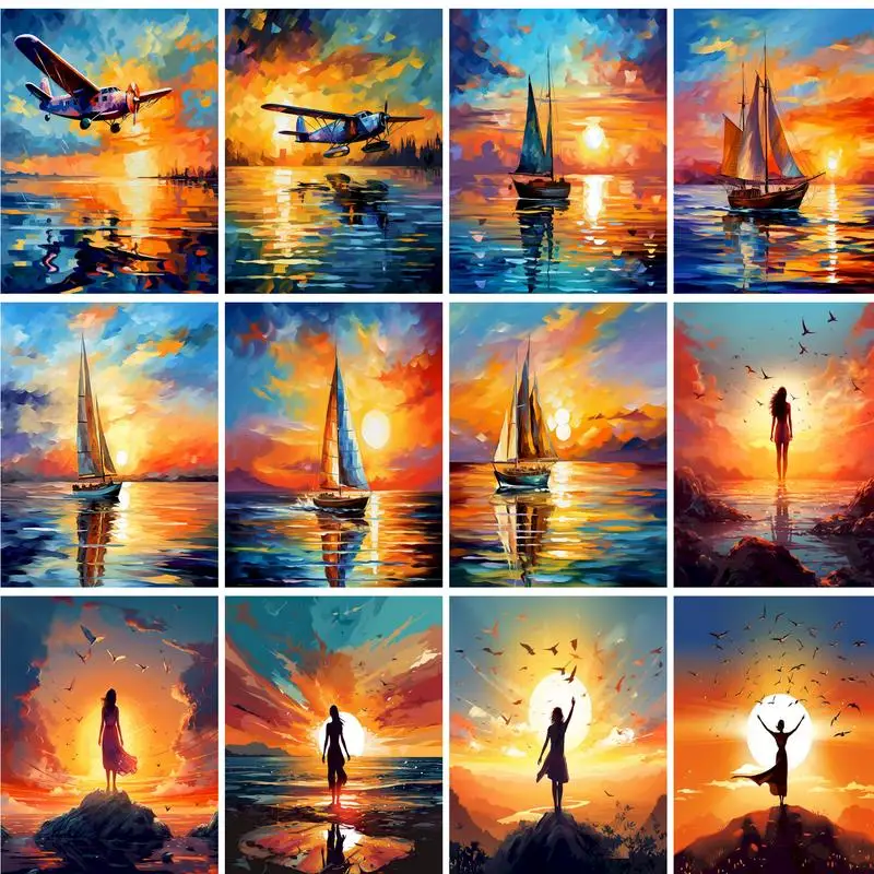 

GATYZTORY Diy Картина по номерам Diy Ремесла Приморский закат Картинки на номерам Акриловые краски Diy Подарок для взрослых Настенное искусство на C