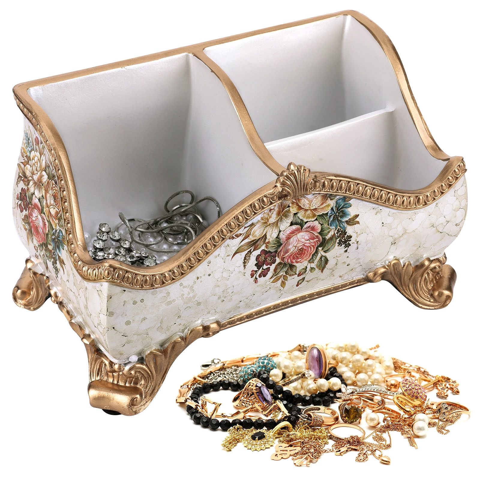 

Vintage Floral Resin Tray Remote Control Holder & Desk Organizer European Style Storage Box Ornament Desk Tray Home Decor