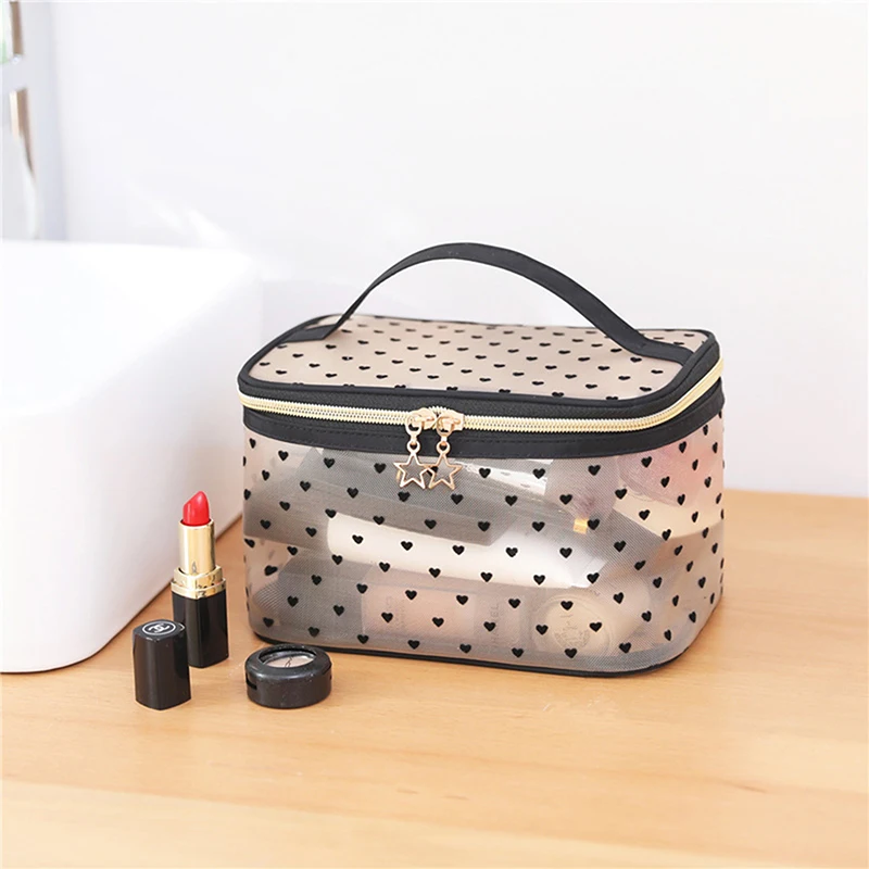 

Love Makeup Bags Mesh Cosmetic Bag Portable Travel Zipper Pouches for Home Office Accessories Cosmet Bag