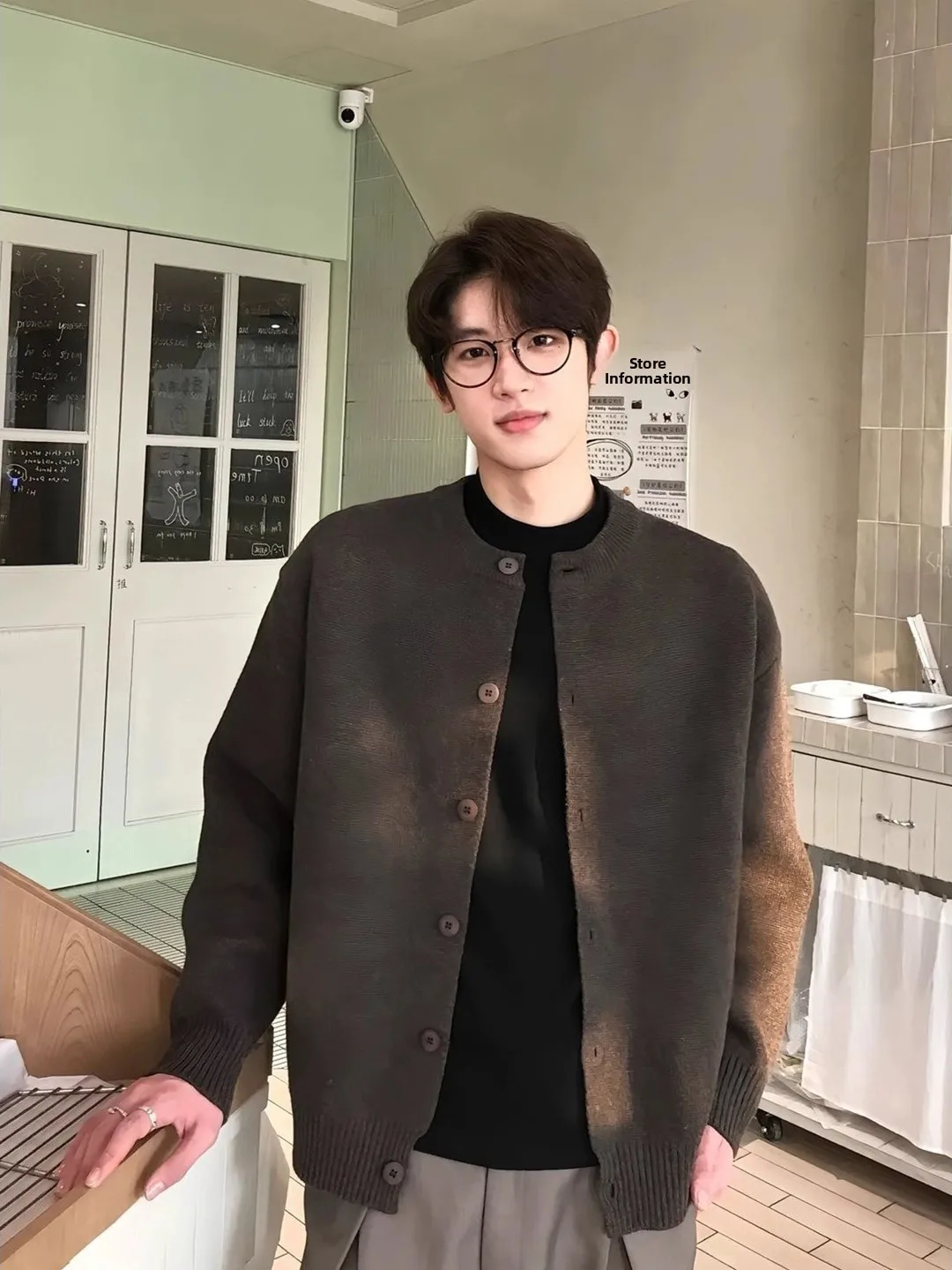 

Retro Japanese Knitted Open Cardigan Jaet for Men Spring Autumn New Lazy Old Money Sle High End round Ne Sweater Trendy