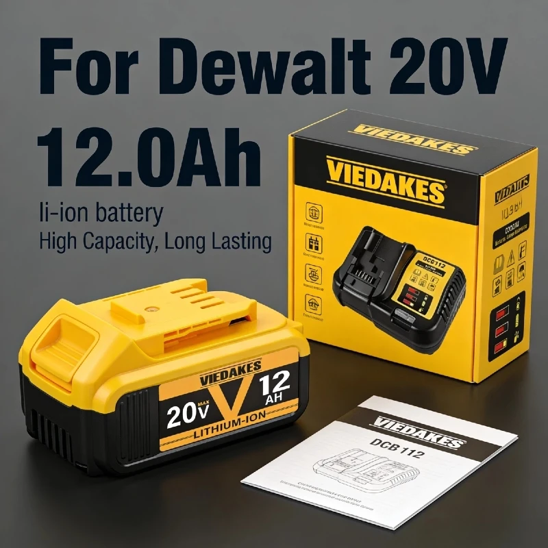 

Original For DeWALT 20V Battery, 8Ah 10Ah 12Ah, for DCB206 DCB205 DCB204 DCB209 DCB182 Power Tool with Charger