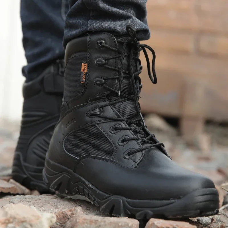 Men Tactical Boots Winter Leather Black Special Force  Desert Ankle Combat Boots Safety Work Shoes Boots