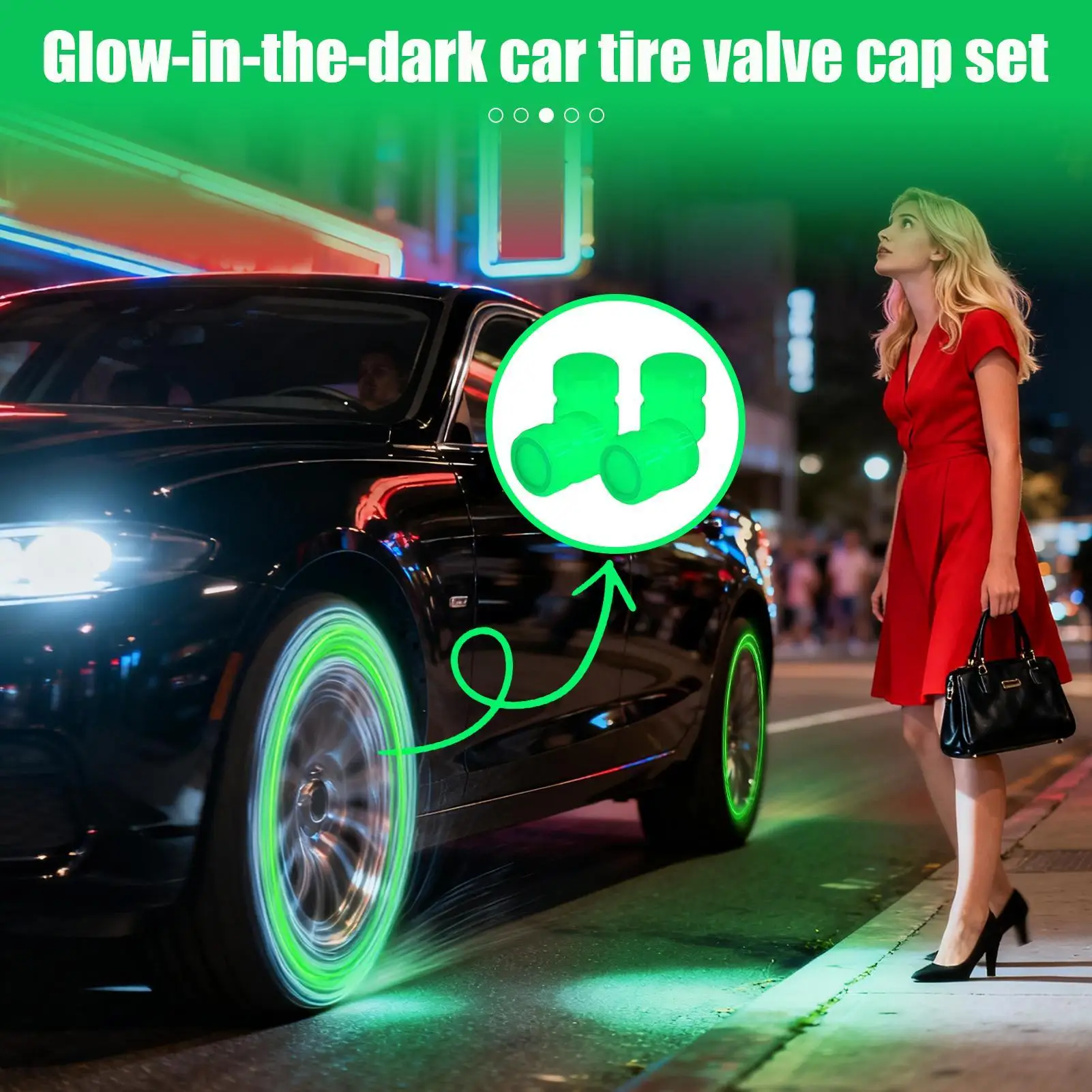 

Tire Valve Stem Caps Glow In Dark Weather Resistant UV Protection Cover 4 Pieces Tire Stem Valve Caps For Automotive Vehicle