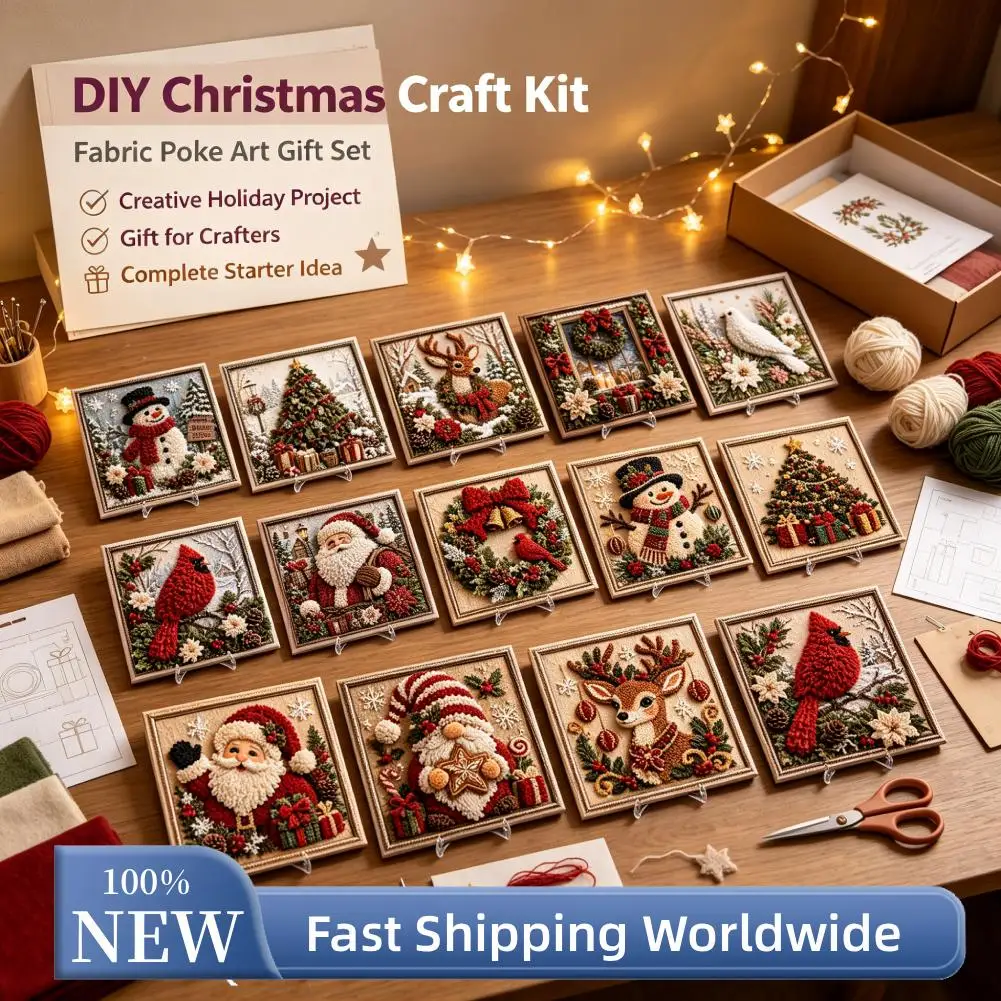 Christmas Fabric Poke Art Kit No Sew Diy 3d Textured Fabric Craft Kit Handmade Decor Set For Xmas Ornament & Holiday Gift