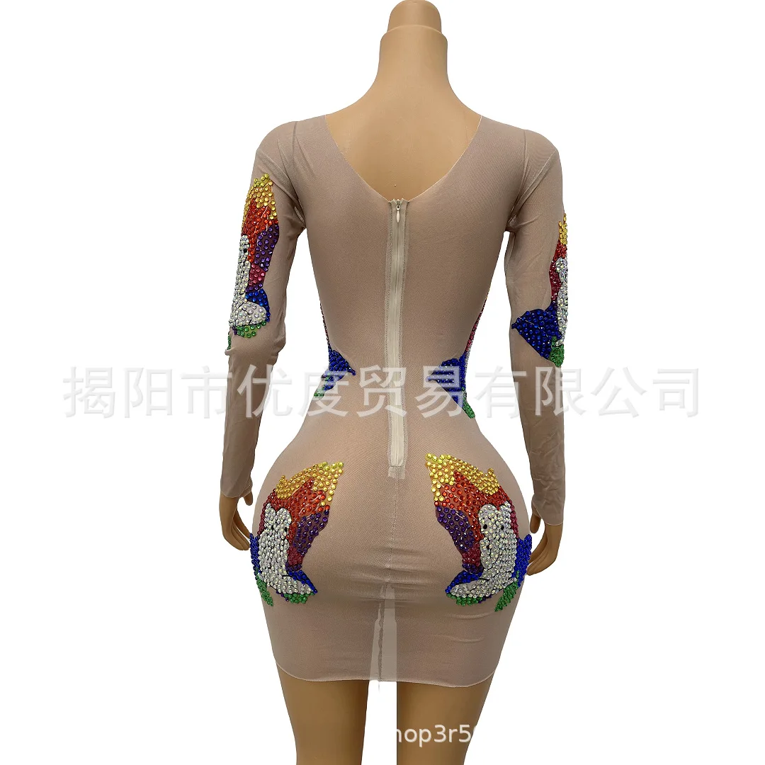 ساطع مثير منظور حجر الراين مزاجه فستان كوكتيل حفلة عيد ميلاد ليلة الأداء تنورة قصيرة عرض الصلاة ازياء