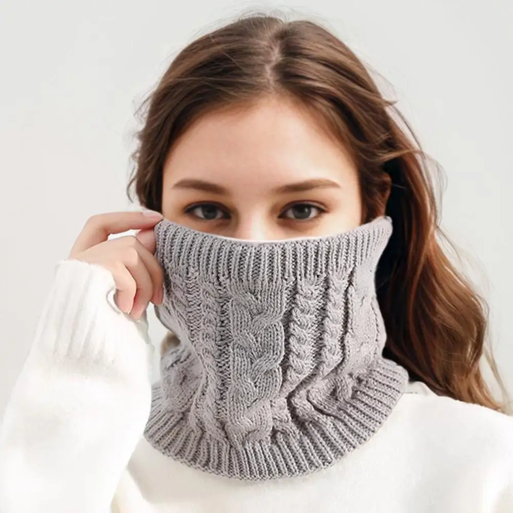 Thick Knit Scarf Thickened Plush Lining Thermal Scarf for Women Men Solid Color Twist Texture Neck Warmer Coldproof Windproof