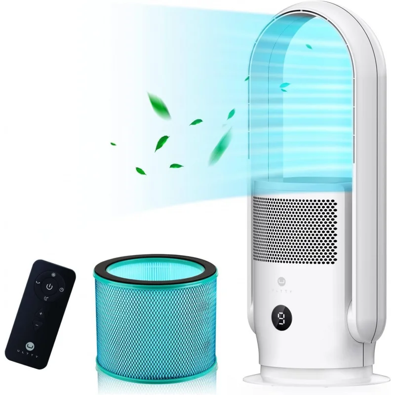 

Bladeless Air Purifier, 90° Oscillating Tower Fan With HEPA Filter, Remote Control, Touch, 8H Timer, 9 Spee