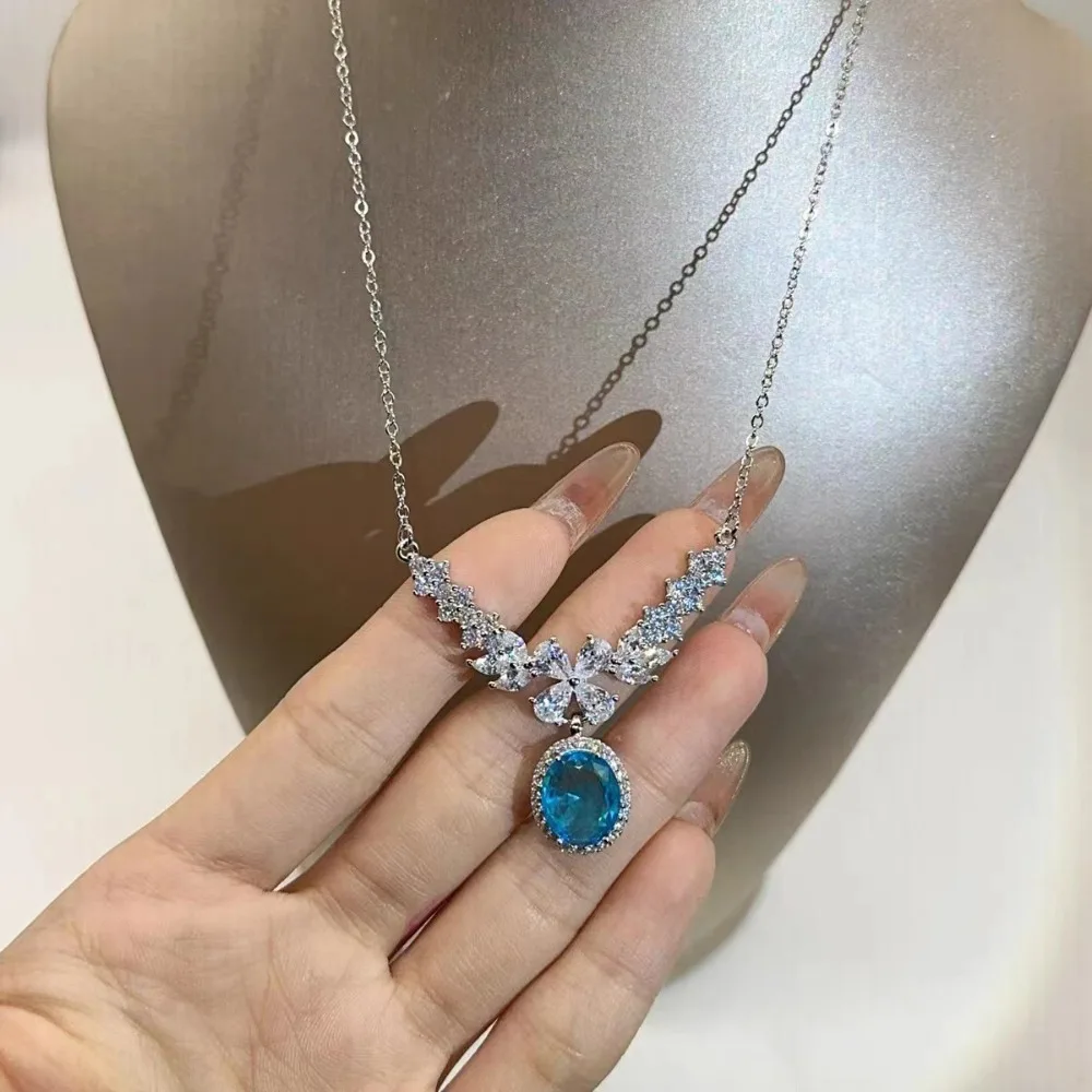 

New Angel Wings Necklace Women's High Sense Light Luxury Versatile Simulation Sea Blue Pendant