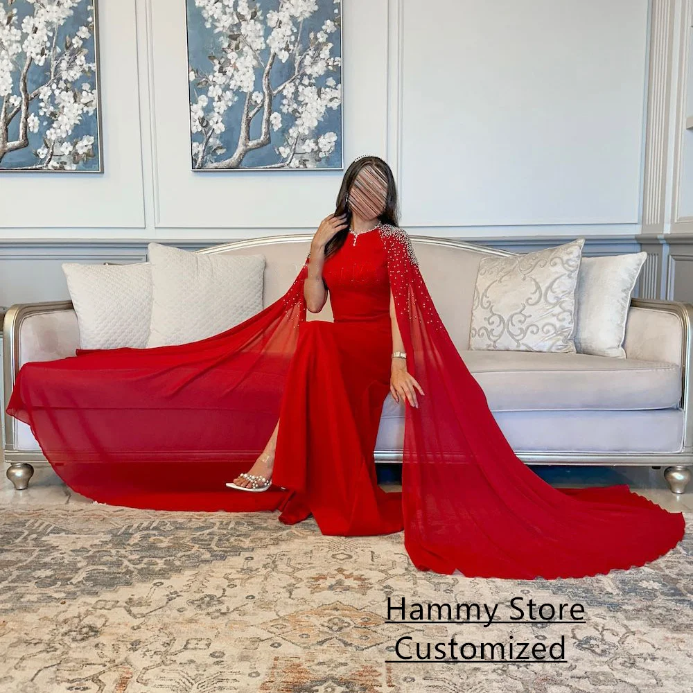 arabic evening dresses online Gold Arabic Cape Sleeves Beaded Evening Dresses Gowns 2025 Mermaid Gold / 14